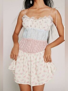 For Love & Lemons Elula Mini Dress floral patchwork ruffled lace